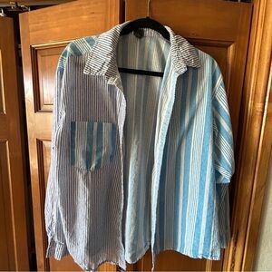 Wild Fable Striped Button-Down Shirt in Blue and White